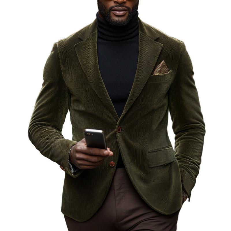 Men's Vintage Army Green Corduroy Blazer 9877215477944