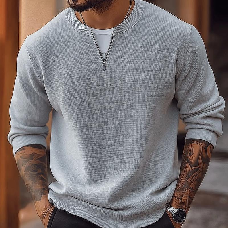 Men's Fashion Solid Color Round Neck Long Sleeve Casual Sweatshirt 9886818762936