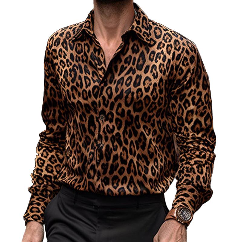 Men's Leopard Lapel Long Sleeve Casual Shirt 9267507134648