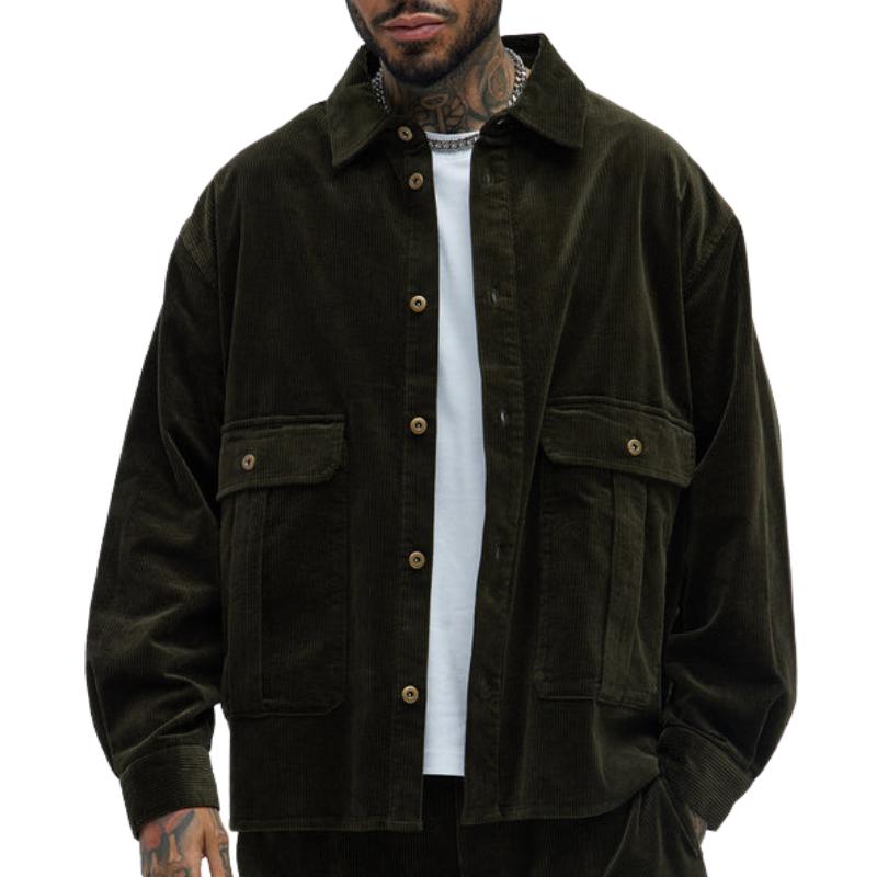 Men's Casual Corduroy Lapel Long Sleeve Shirt 9884639723704