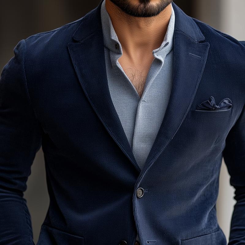 Men's Fashion Solid Color Corduroy Peak Lapel Two Buttons Casual Blazer 9886818468024