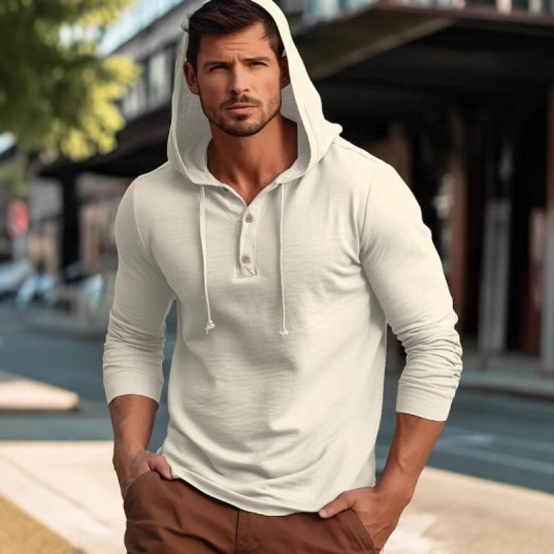 Men's Solid Color Hooded Long Sleeve Casual T-shirt 9873520066744