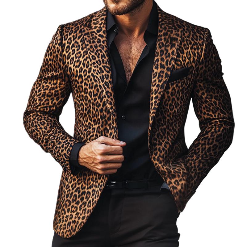Men's Vintage Casual Leopard Print Single Breasted Blazer 9873141072056