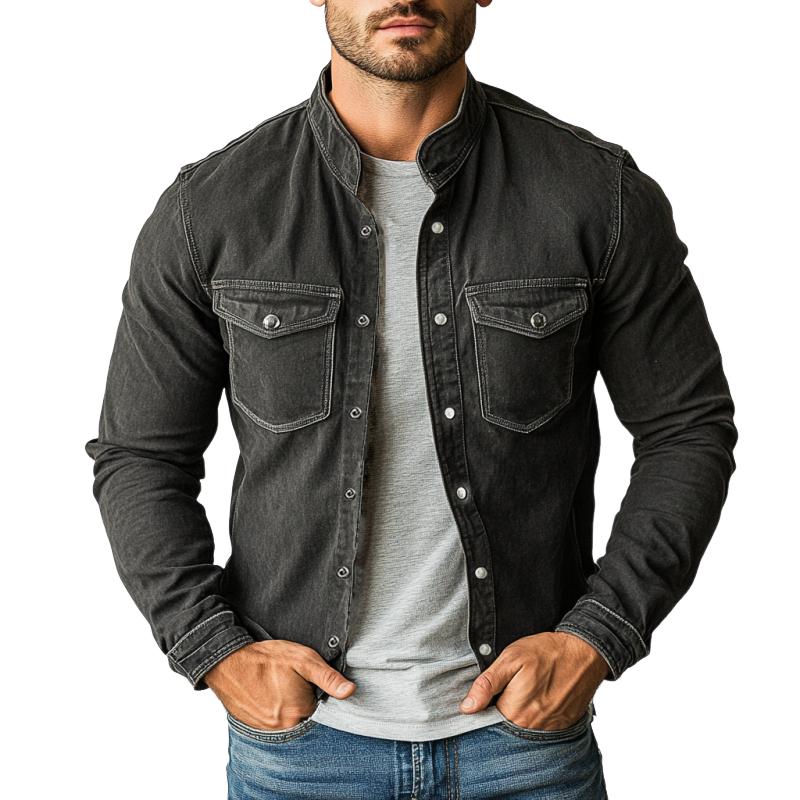 Men's Vintage Washed Denim Multi Pocket Single Breasted Jacket 9887363072184