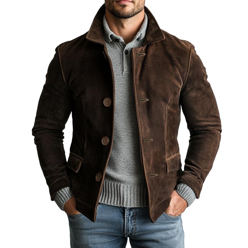 Men's Vintage Suede Single Breasted Lapel Short Jacket 9878729228472