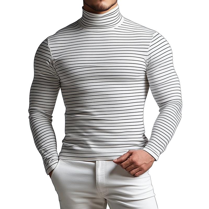 Men's Fashion Slim Fit Striped Turtleneck Long Sleeve T-Shirt 9888005488824