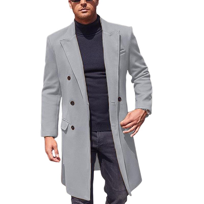 Men's Solid Color Double-breasted Mid-length Coat 9261104398520