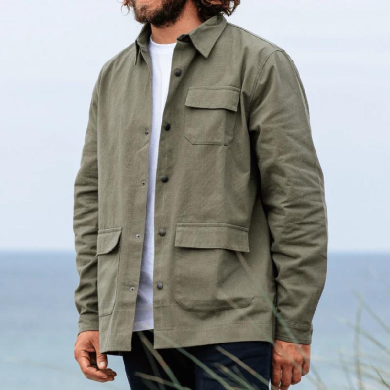 Men's Casual Canvas Lapel Flap Pocket Loose Jacket 9880239472824