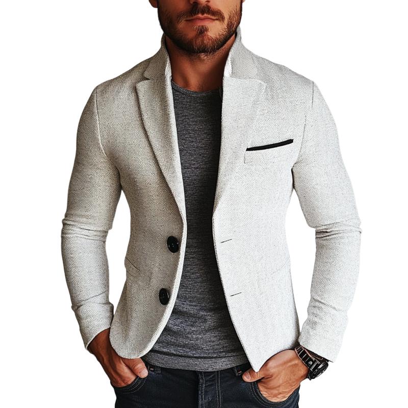 Men's Vintage Herringbone Single Breasted Lapel Blazer 9885321855160