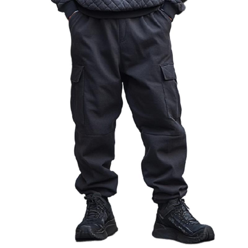 Men's Classic Crew Neck Quilted Air Layer Sweatshirt and Multi-Pocket Casual Pants Two-Piece Set 9873516724408