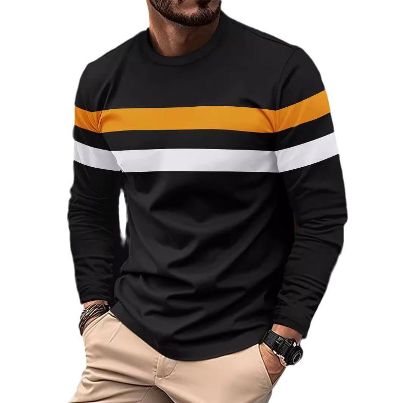 Men's Retro Casual Colorblock Striped Long Sleeve T-Shirt 9261135986872