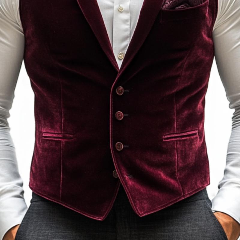 Men's Classic Vintage Single Breasted Suit Collar Velvet Vest 9274168770744