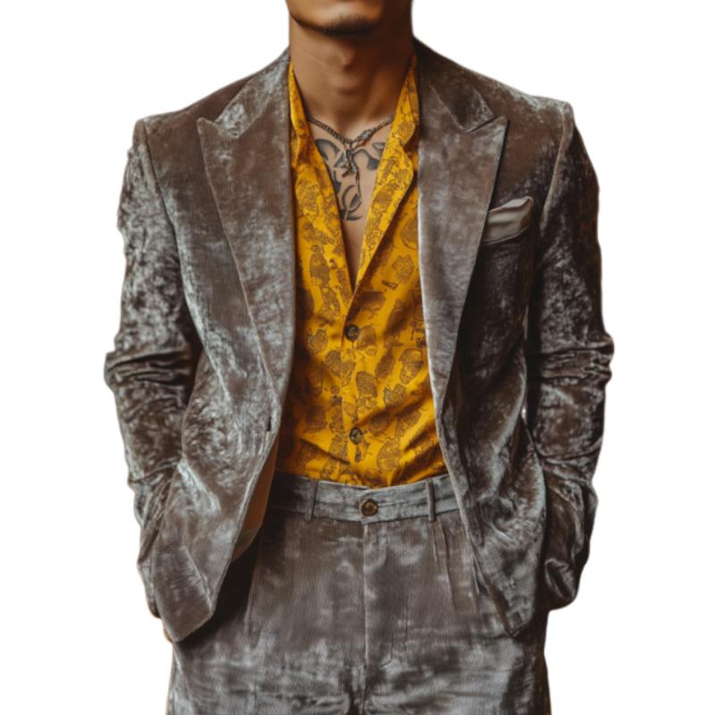 Men's Stylish Casual Single-breasted Velvet Blazer 9877925691576