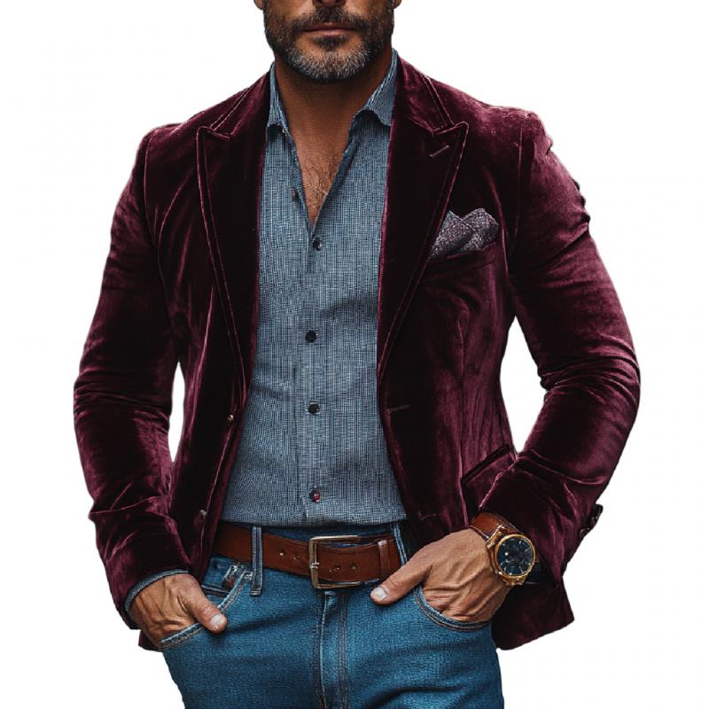 Men's Vintage Velvet Peak Lapel Single Breasted Slim Fit Blazer 9273156665528