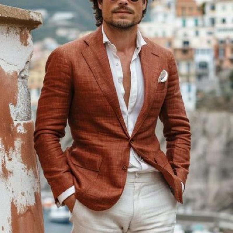 Men's Classic Casual Single Breasted Linen Blazer 9273157124280