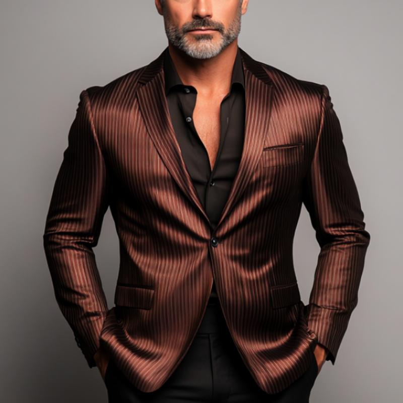 Men's Stylish Striped Satin Single Button Blazer 9885321789624
