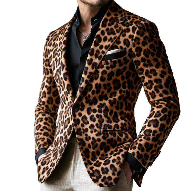 Men's Vintage Casual Leopard Print Single Breasted Blazer 9885838409912