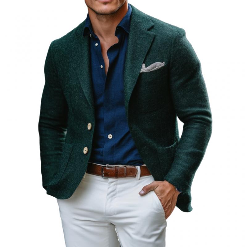 Men's Vintage Woolen Notch Lapel Single-breasted Slim-fit Blazer 9880236687544