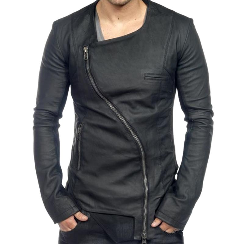 Men's Vintage Zipper Leather Long Sleeve T-Shirt 9886817452216
