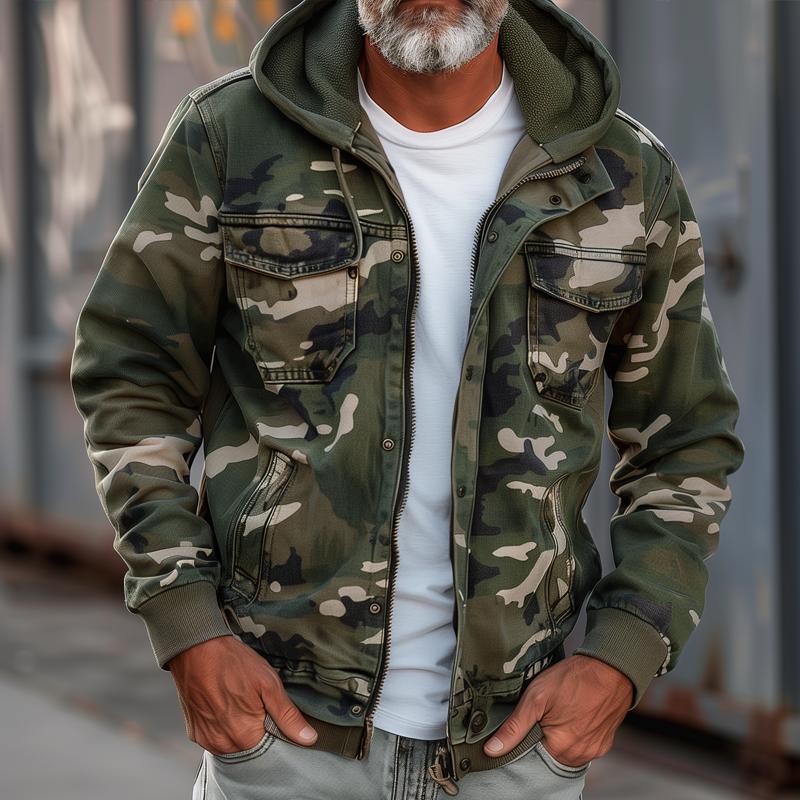Men's Camouflage Hooded Multi-pocket Zip Cargo Jacket 9261077430456
