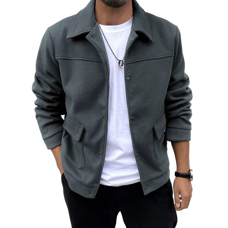 Men's Casual Wool Blend Lapel Single-breasted Loose Jacket 9883353448632