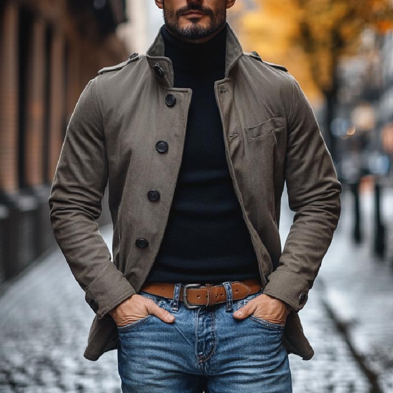 Men's Casual Cotton Lapel Single-Breasted Slim Fit Workwear Coat 9267506610360