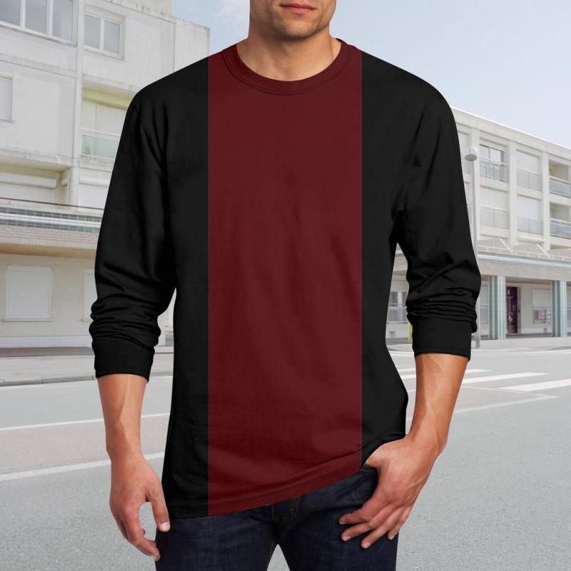 Men's Casual Colorblock Round Neck Long Sleeve T-Shirt 9261142966456