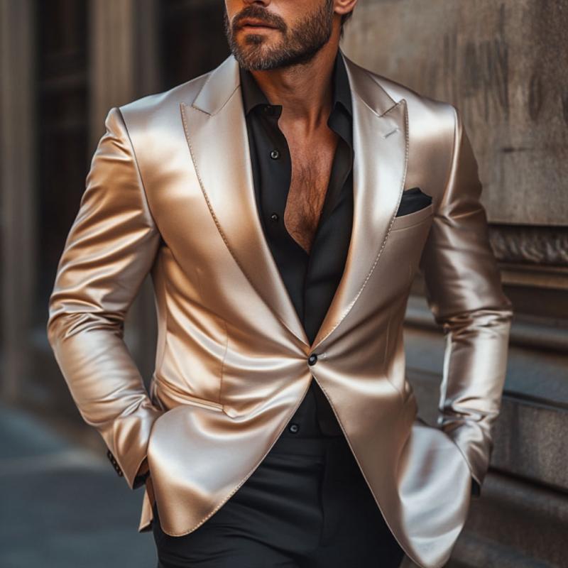 Men's Retro Elegant Satin Peak Lapel Single Breasted Slim Fit Blazer 9873518756024