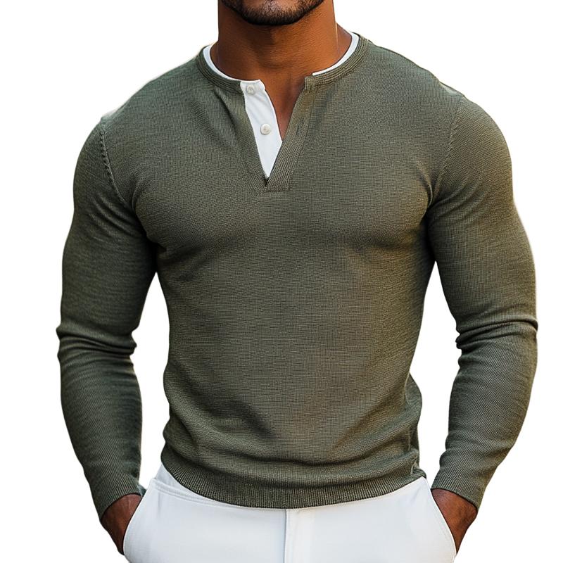 Men's Vintage Casual Waffle Henley Neck Long Sleeve T-Shirt 9873517838520