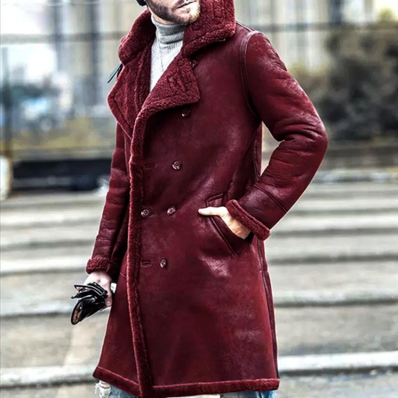 Men's Suede Stitching Plush Mid-Length Coat 9261105119416
