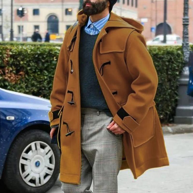 Men's Horn Button Thickened Hooded Coat 9261101580472