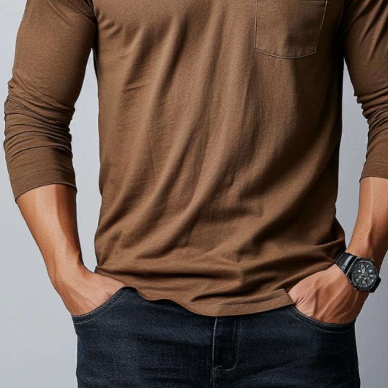 Men's Classic Casual V-Neck Pocket Cotton Long Sleeve T-Shirt 9877215248568
