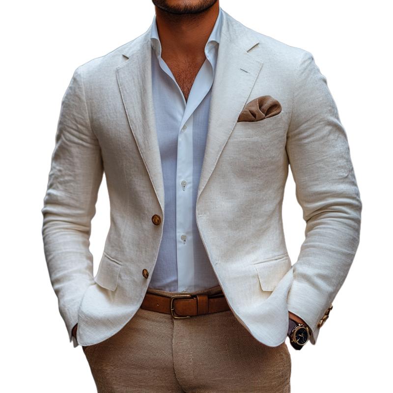 Men's Fashion Solid Color Linen Notch Lapel Two Buttons Casual Blazer 9885838999736