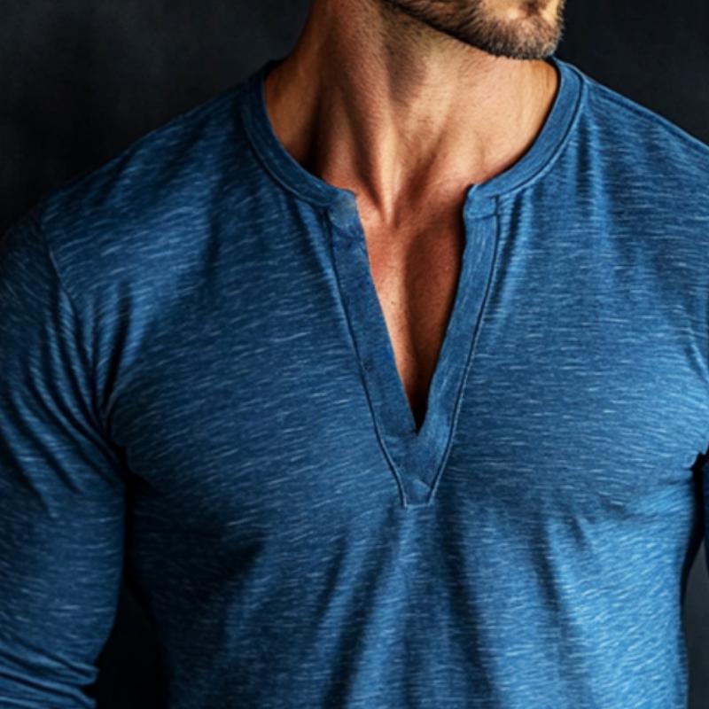 Men's Retro Casual V-Neck Long Sleeve T-Shirt 9884642508984