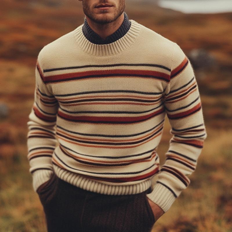 Men's Crew Neck Striped Sweater 9262183121080