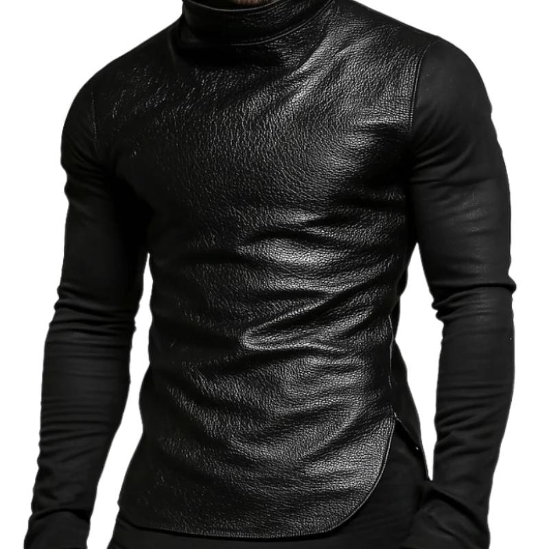 Men's Turtleneck Leather Sweatshirt 9887361827000
