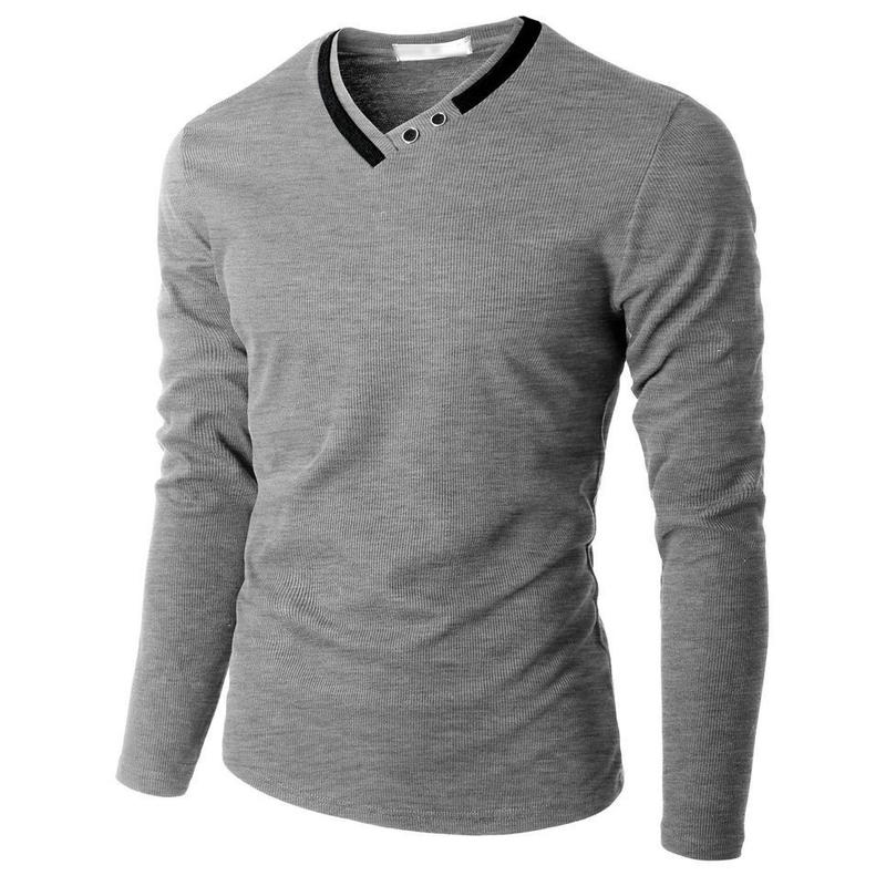 Men's Classic V-Neck Ribbed Long Sleeve Base T-Shirt 9271924883640