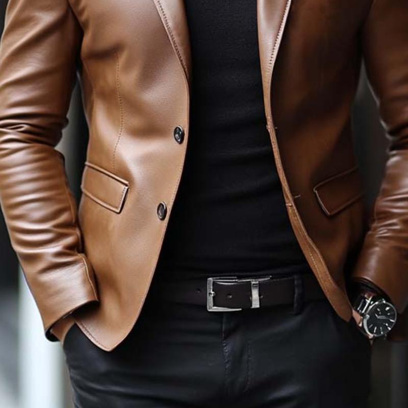 Men's Classic Casual Two Button Slim Fit Leather Blazer 9274168705208