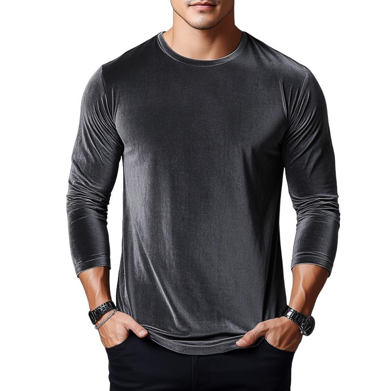 Men's Classic Casual Slim Fit Velvet Long Sleeve T-Shirt 9274150912184