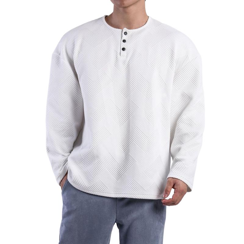 Men's Solid Color Textured Henley Collar Long Sleeve T-shirt 9261143195832