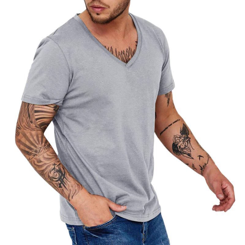 Men's Solid Color V-neck Sports Short-sleeved T-shirt 9271922131128
