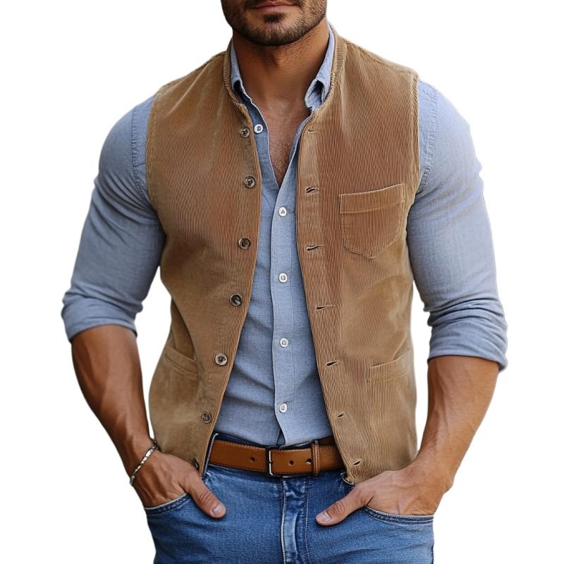 Men's Vintage Corduroy Single Breasted Multi-Pocket Vest 9887362384056