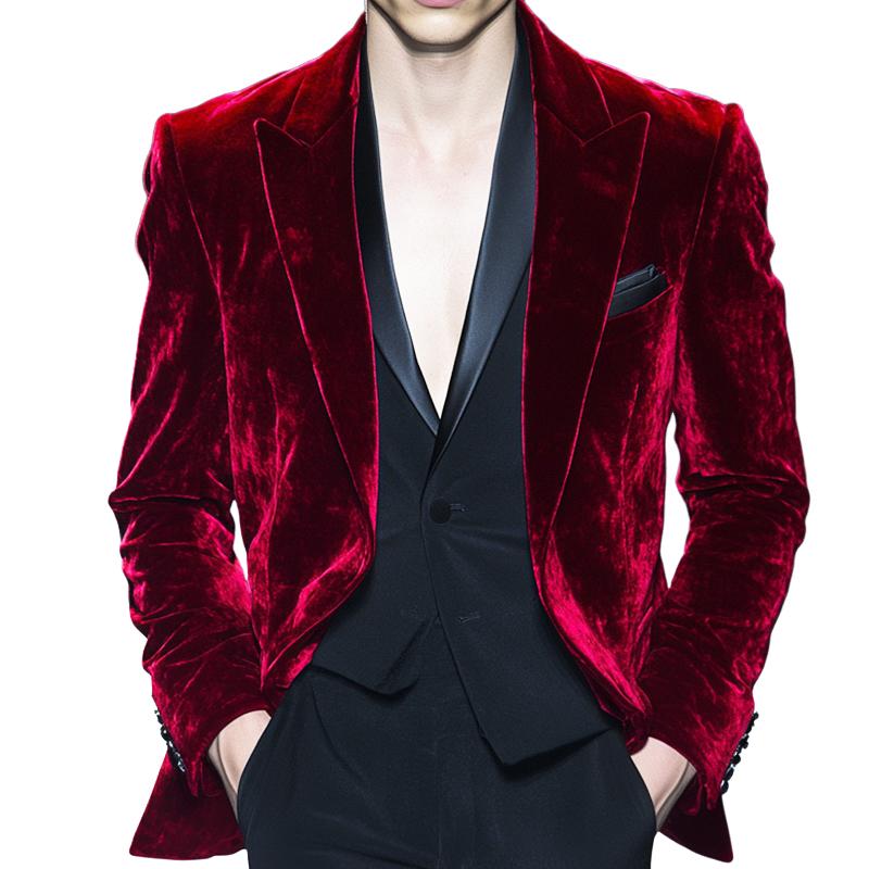 Men's Vintage Casual Red Velvet Single Breasted Blazer 9873517314232