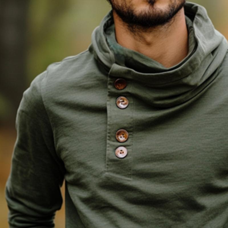 Men's Retro Casual Button Hooded Long Sleeve T-Shirt 9886819647672