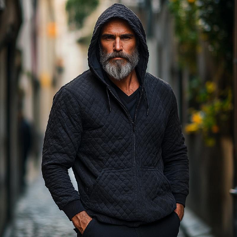 Men's Casual Quilted Zip-Up Warm Hoodie 9873140547768