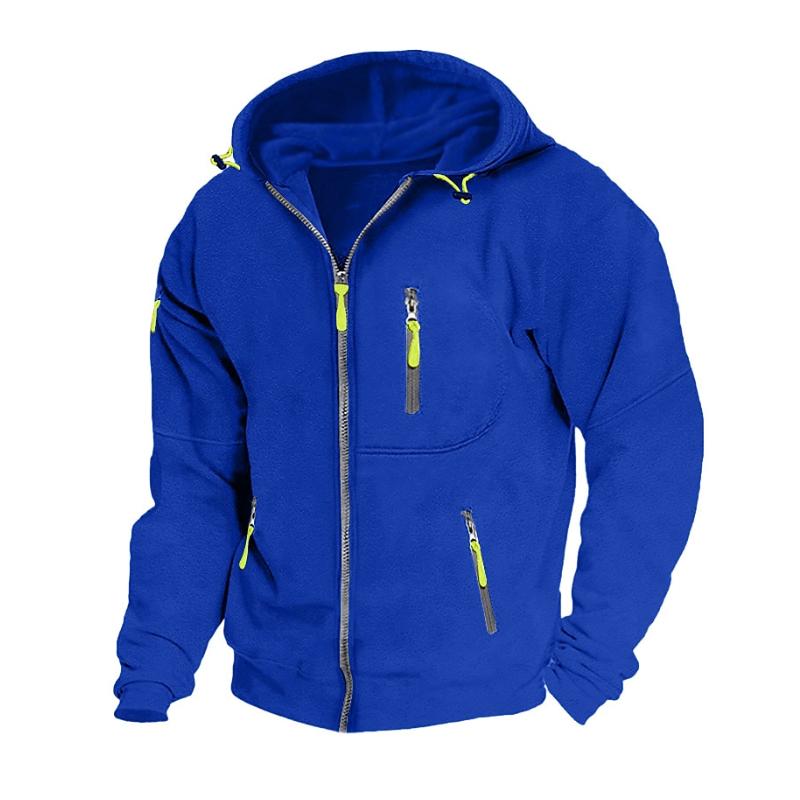 Men's Casual Sports Multi-pocket Zipper Loose Hooded Jacket 9261092929720