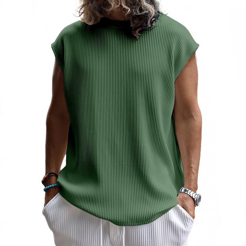 Men's Solid Color Vertical Stripes Round Neck Sleeveless T-shirt 9261144637624
