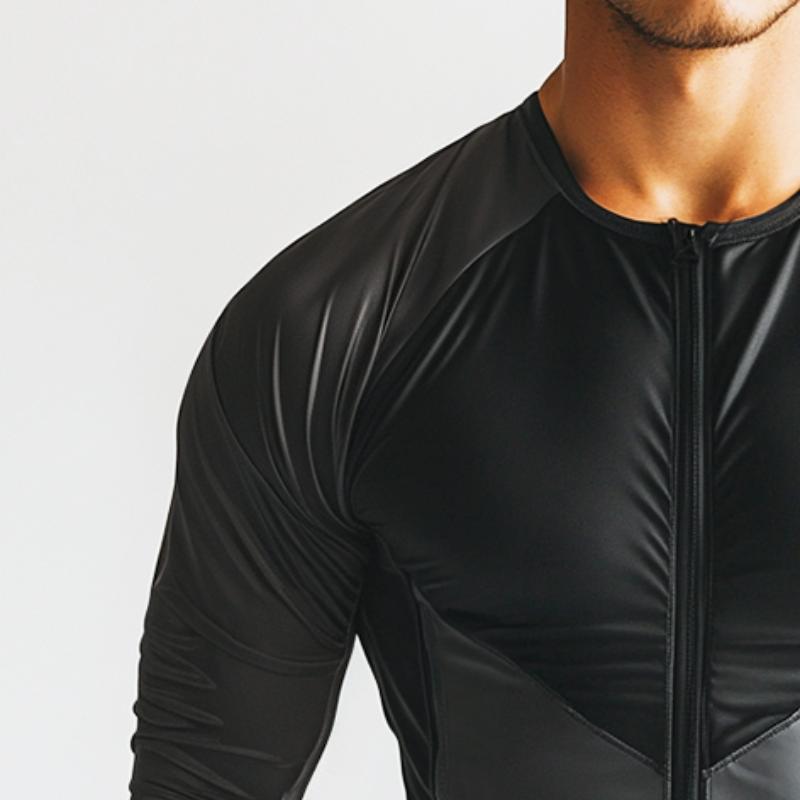 Men's Retro Casual Colorblock Sports Zipper Long Sleeve T-shirt 9877216133304