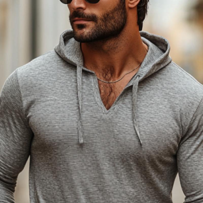 Men's Classic Casual Hooded Slim Fit Bamboo Cotton Long Sleeve T-Shirt 9890062205112