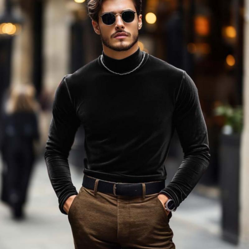 Men's Classic Casual Velvet Slim Fit Long Sleeve T-Shirt 9273156403384